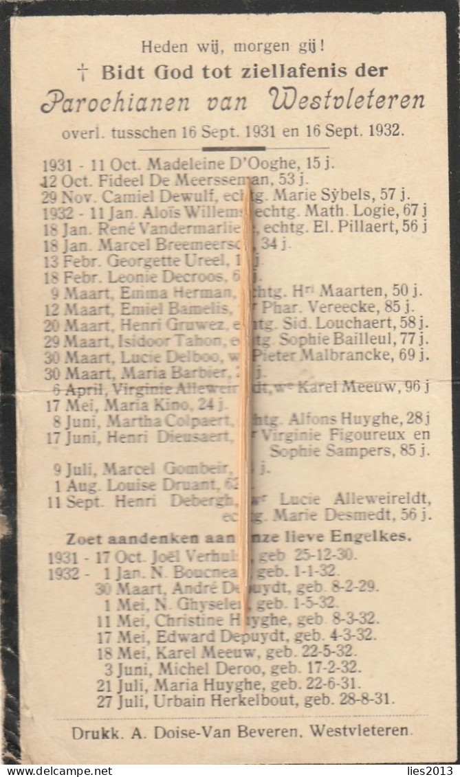 Westvleteren, 1932 - Devotieprenten