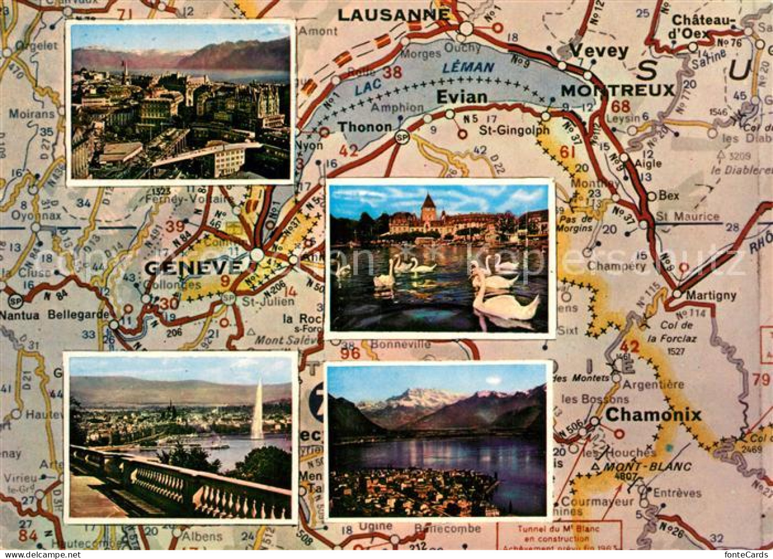 13231242 Geneve GE Carte Du Lac Leman Avec Vues De Lausanne Ouchy Geneve Et Mont - Autres & Non Classés