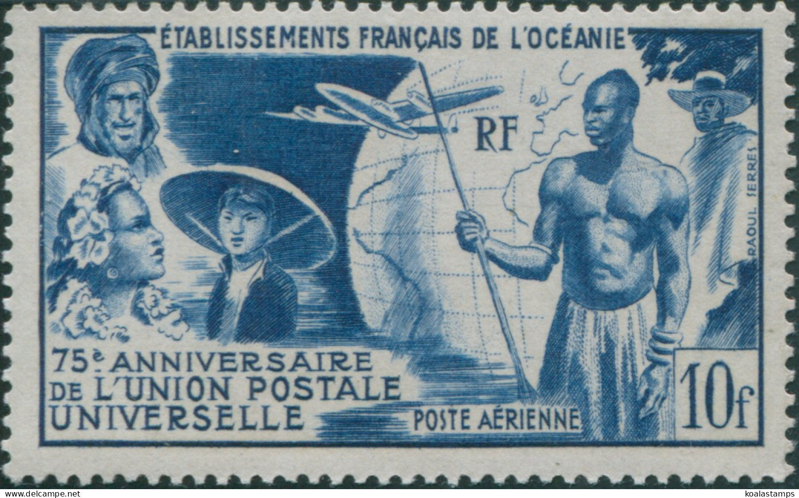 French Oceania 1949 SG210 10f Blue UPU MLH - Sonstige & Ohne Zuordnung