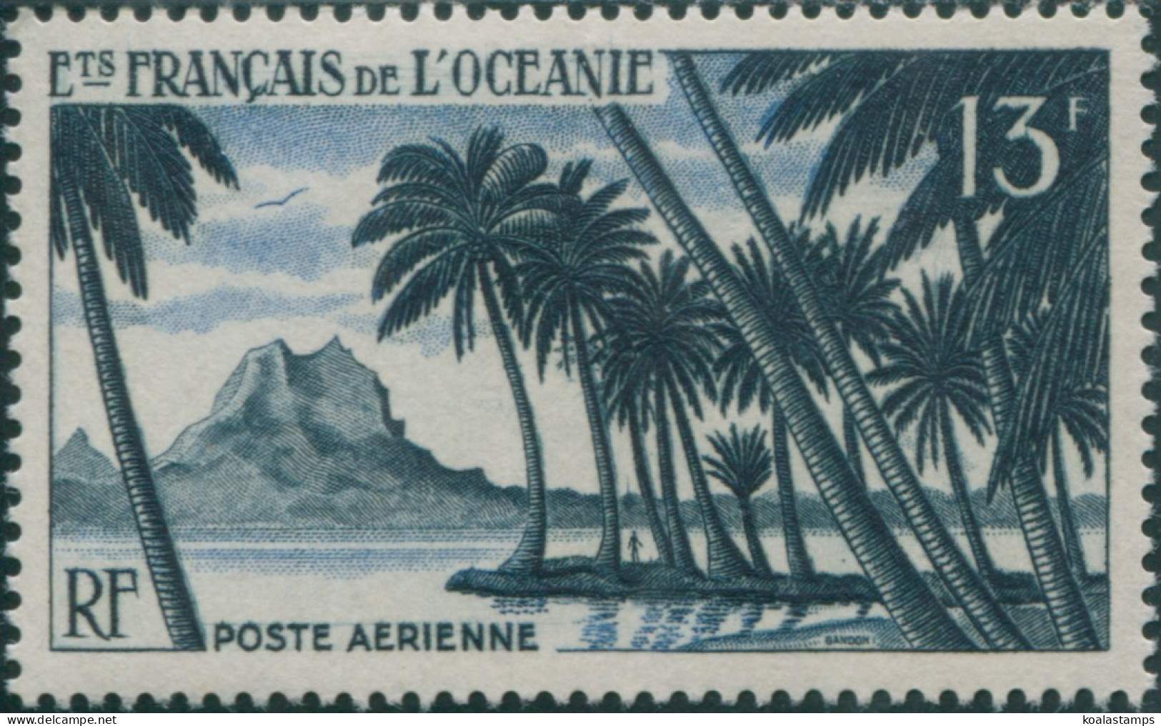 French Oceania 1948 SG206 13f Light Blue And Deep Blue Pahia Peak And Palms MNH - Autres & Non Classés