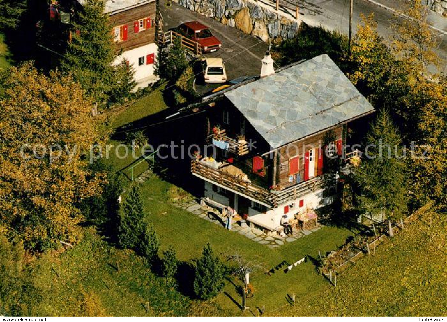 13224212 Leukerbad Chalet Briand Und Mazot Fliegeraufnahme Leukerbad - Autres & Non Classés