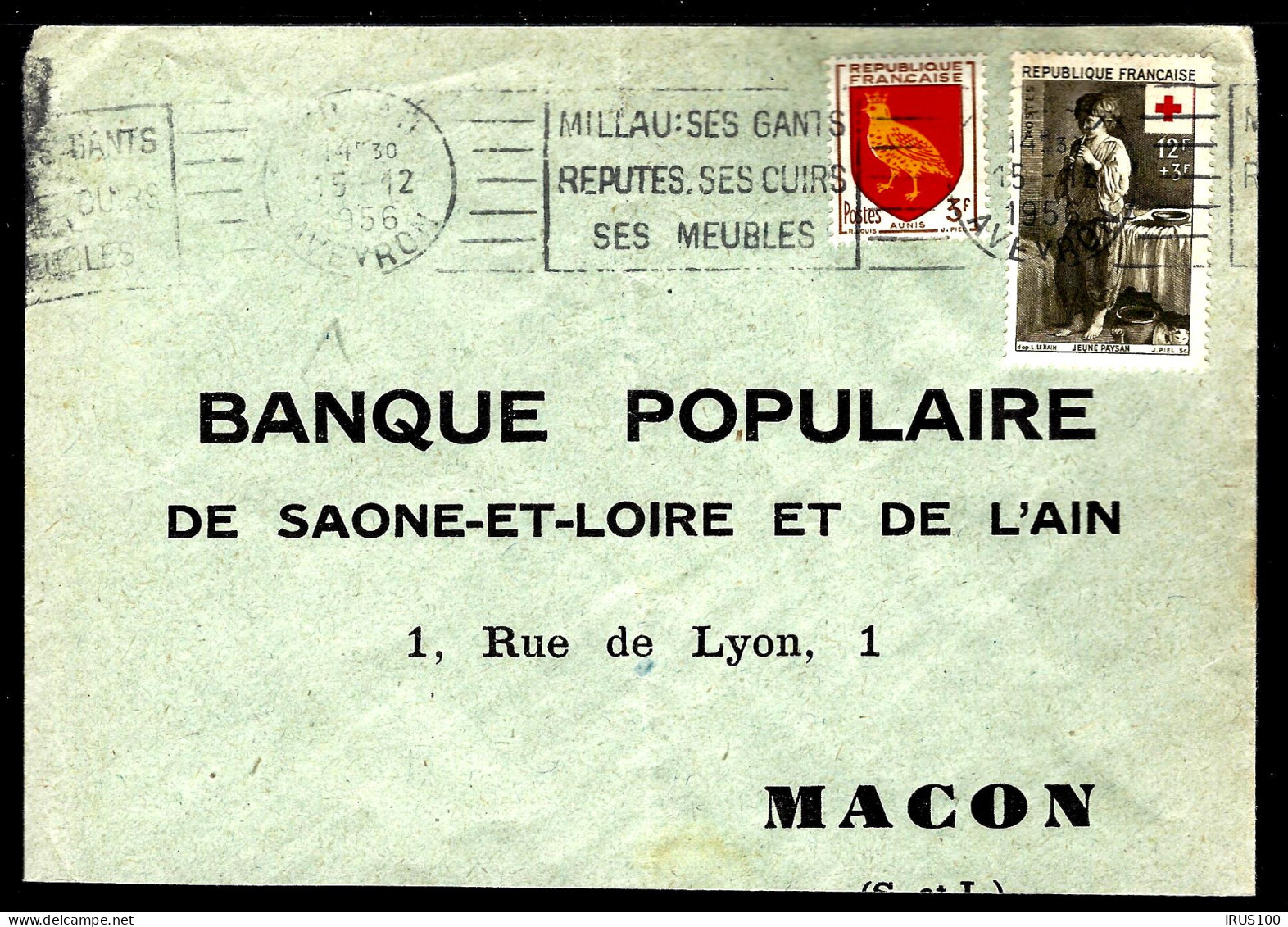 LETTRE DE MILLAU / AVERON - 1956 - AFFRANCHISSEMENT CROIX-ROUGE - 1089 - - 1921-1960: Période Moderne