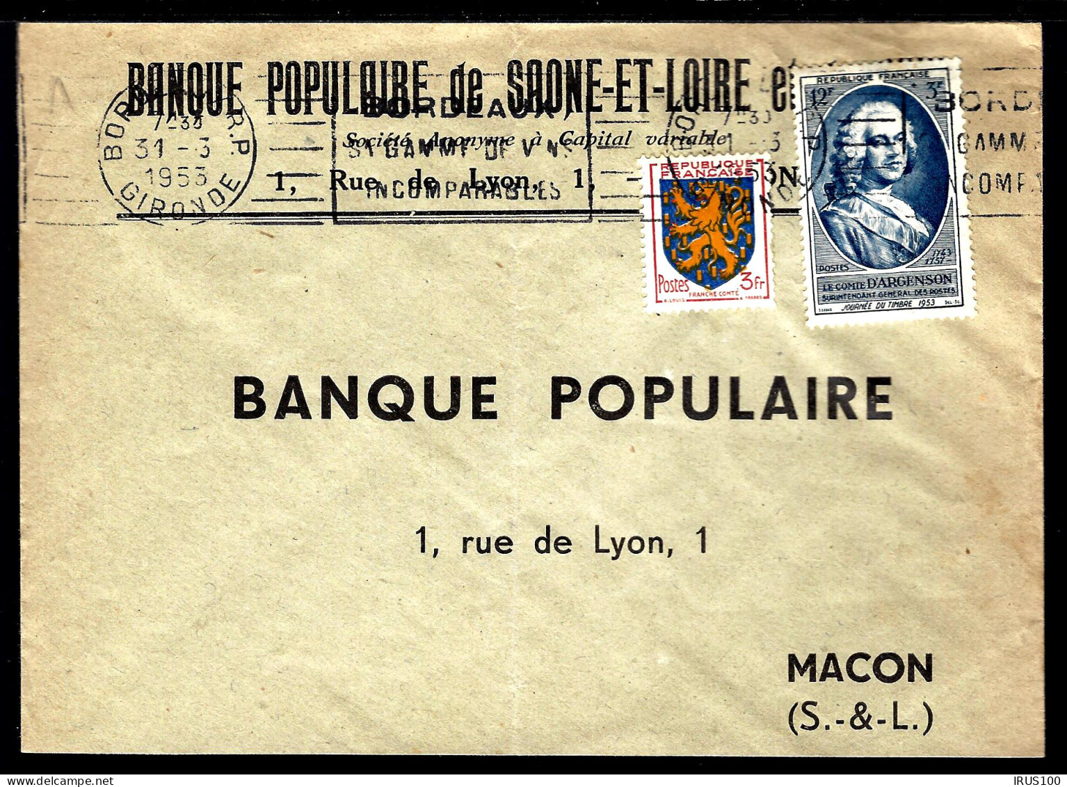 LETTRE DE BORDEAUX - 1953 - AFFRANCHISSEMENT JOURNÉE DU TIMBRE -  - 1921-1960: Période Moderne