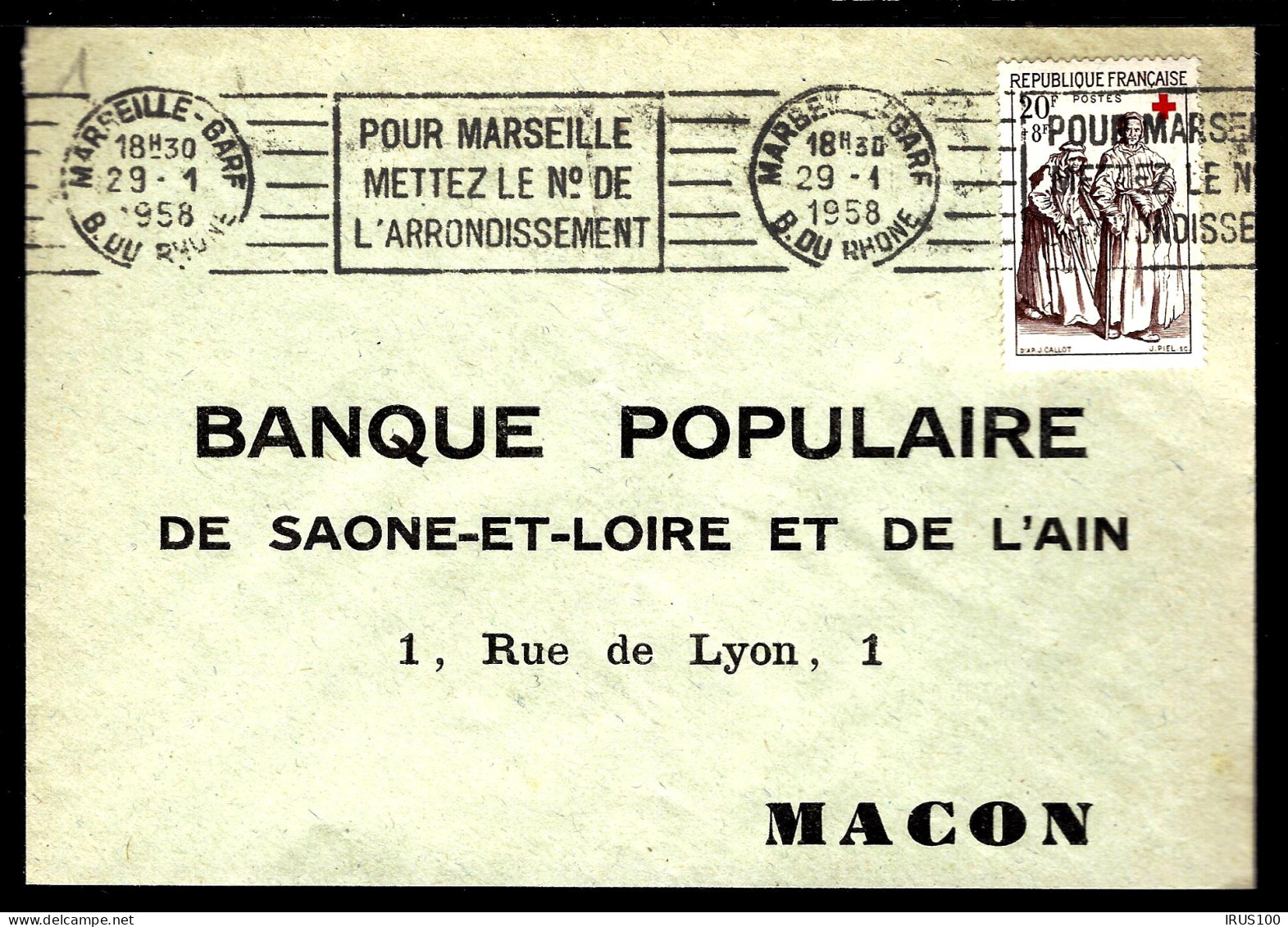 LETTRE DE MARSEILLE - 1958 - AFFRANCHISSEMENT CROIX-ROUGE -  - 1921-1960: Modern Period