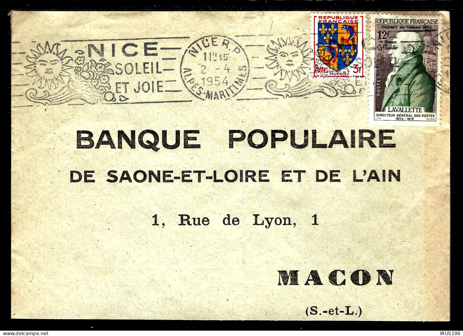 LETTRE DE NICE - 1954 - AFFRANCHISSEMENT JOURNÉ DU TIMBRE -  - 1921-1960: Moderne