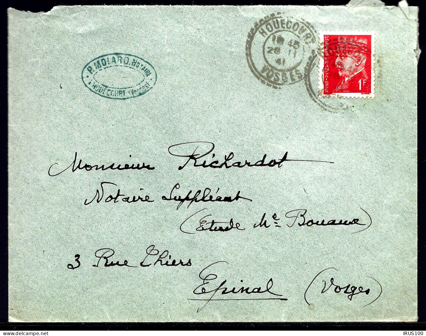 LETTRE DE HOUECOURT / VOSGES - 1941 - AFFRANCHISSEMENT PÉTAIN -  - Storia Postale