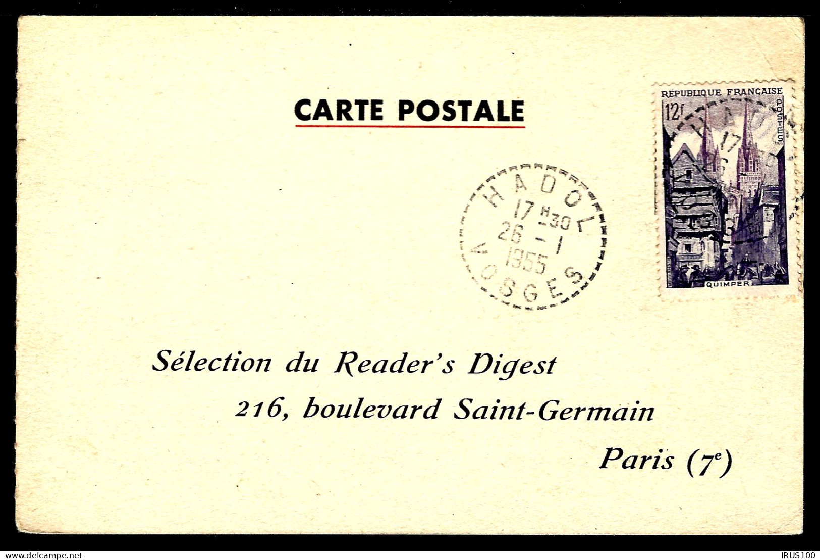 LETTRE DE HADOL - VOSGES - 1955 - BON RETOUR TIMBRE JOINT...READER'S DIGEST - Brieven En Documenten