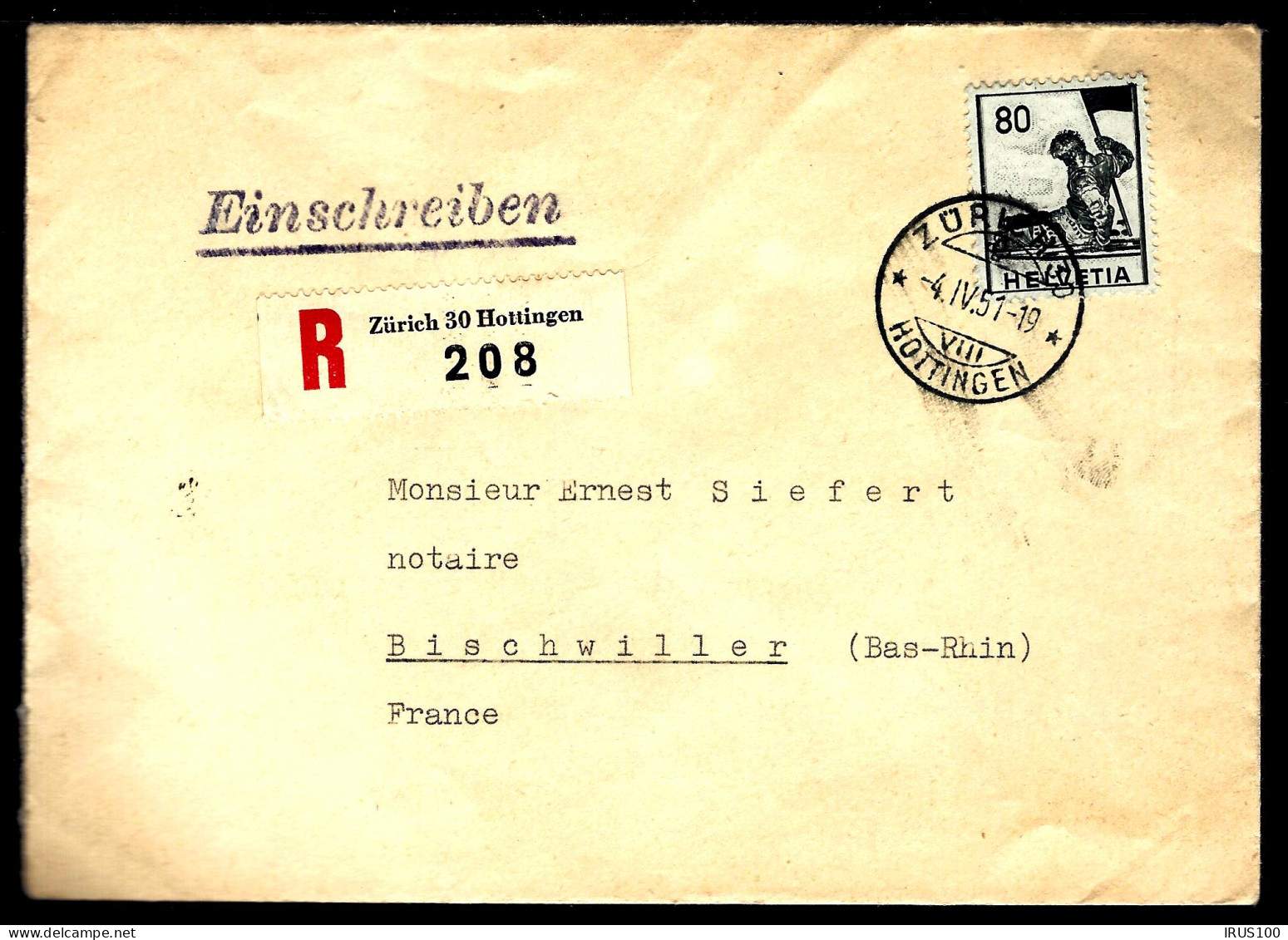 RECOMMANDÉ DE ZÜRICH / HOTTINGEN - 1951 -  - Poststempel