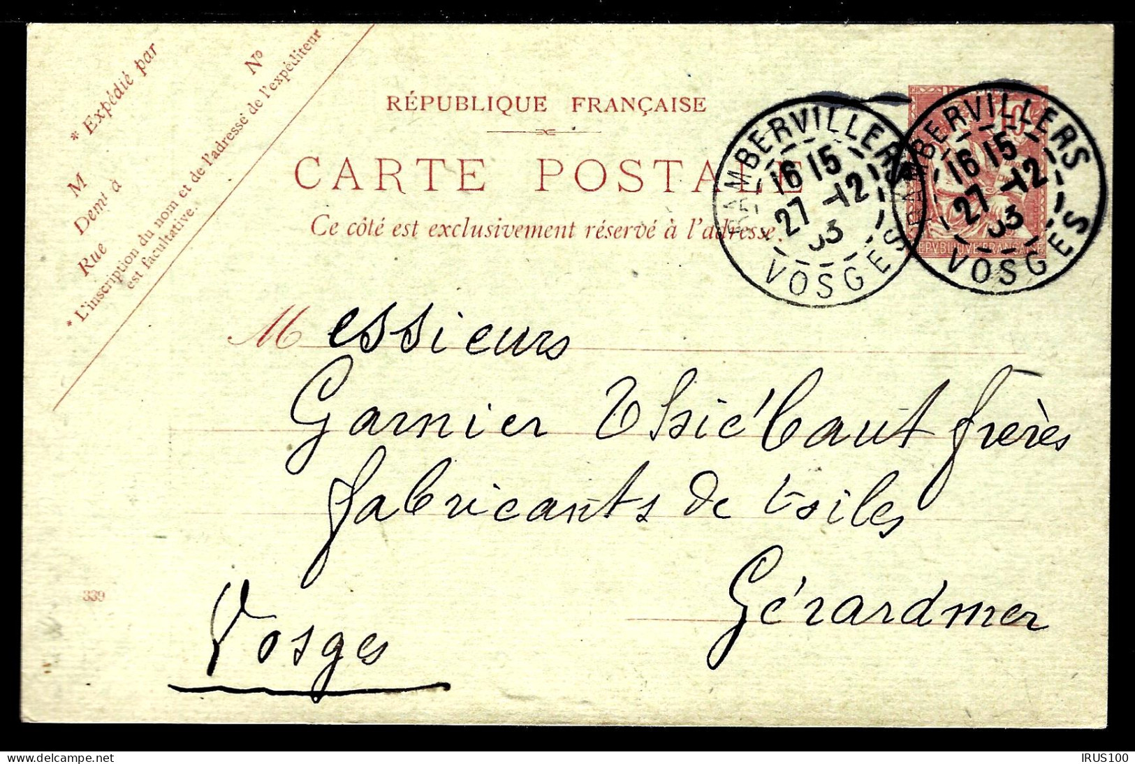 ENTIER POSTAL - RAMBERVILLERS / VOSGES - 1903 - TYPE MOUCHON - Cartoline Postali E Su Commissione Privata TSC (ante 1995)