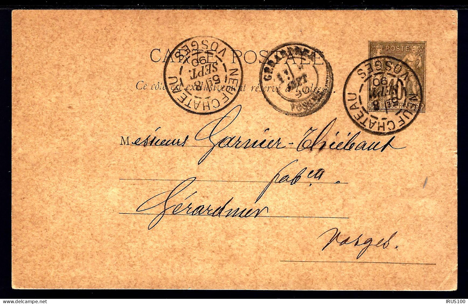 ENTIER POSTAL - NEUFCHATEAU / VOSGES - 1890 - TYPE SAGE - Standard Postcards & Stamped On Demand (before 1995)