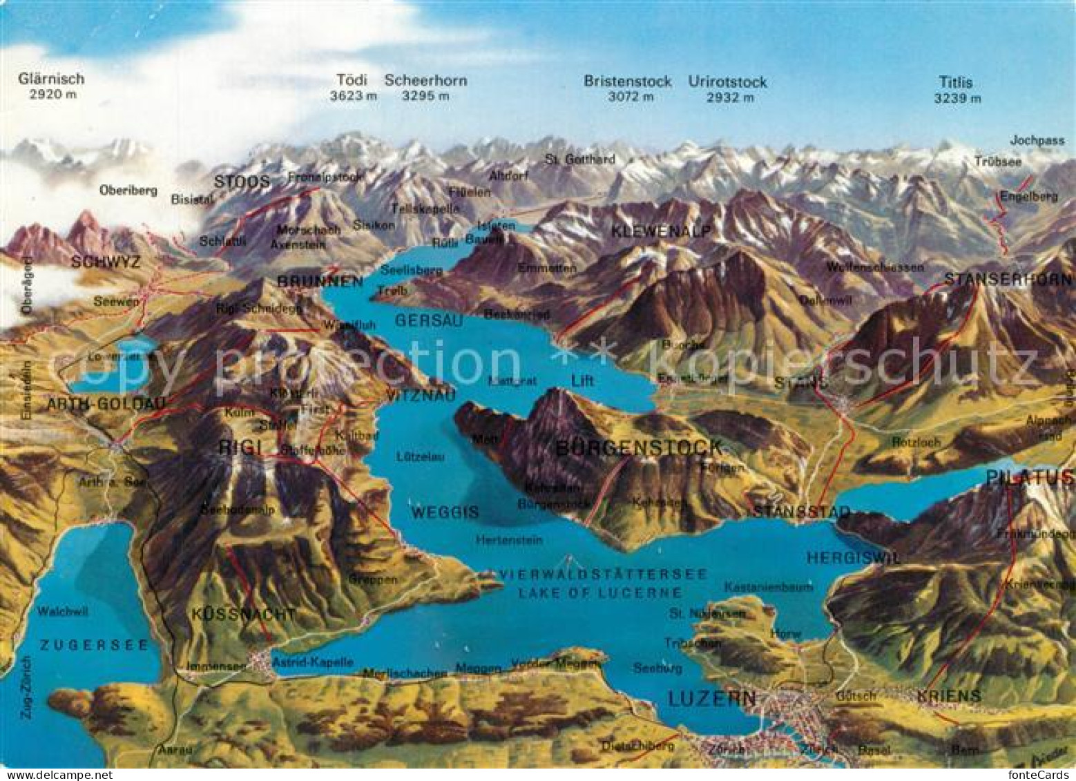 13223111 Vierwaldstaettersee SZ Panoramakarte Vierwaldstaettersee SZ - Sonstige & Ohne Zuordnung