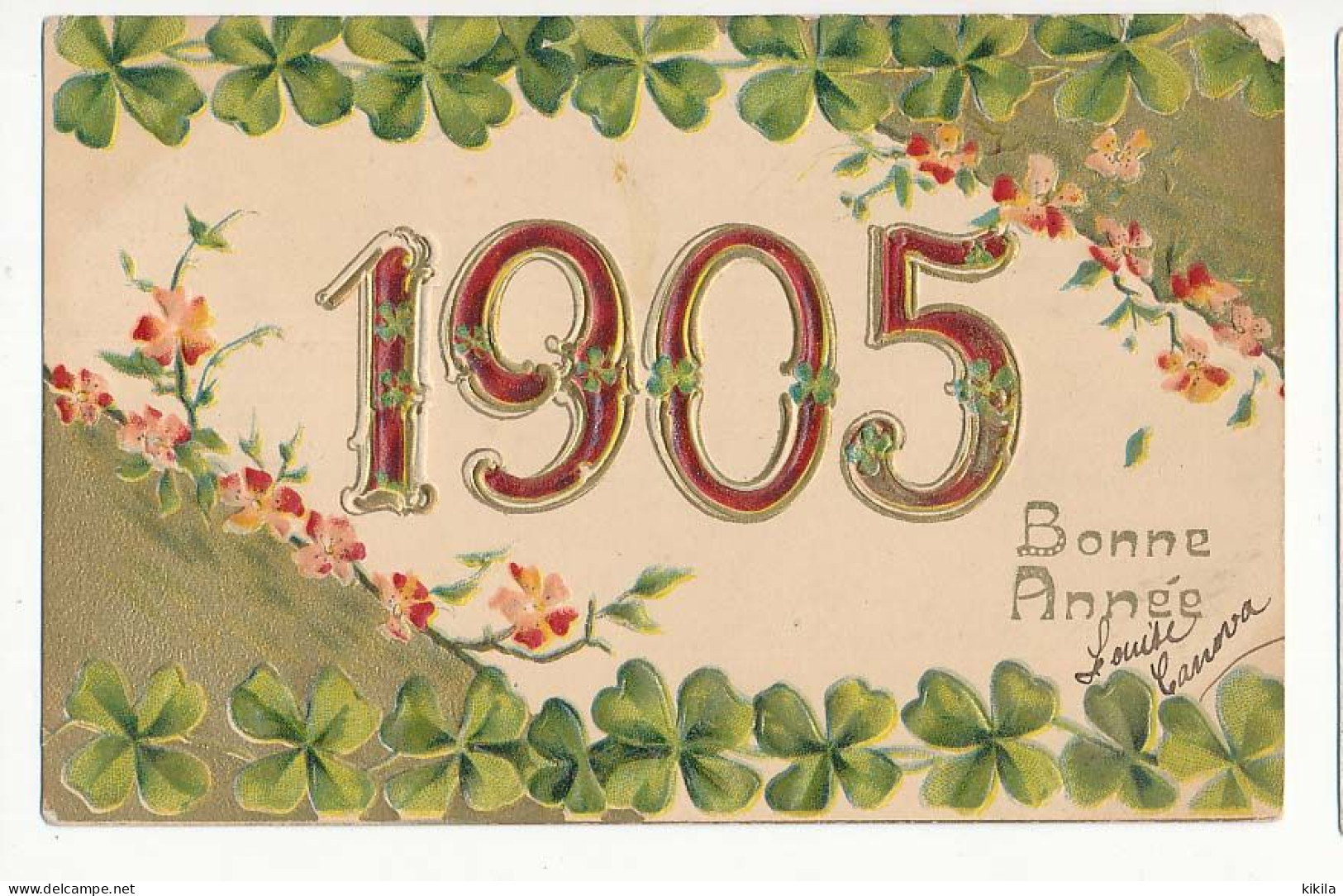 CPA 9 X 14 Gaufrée Année 1905 (21) "Bonne Année" Fleurs Trèfle à Quatre Feuilles  Carte Précurseur - Nouvel An