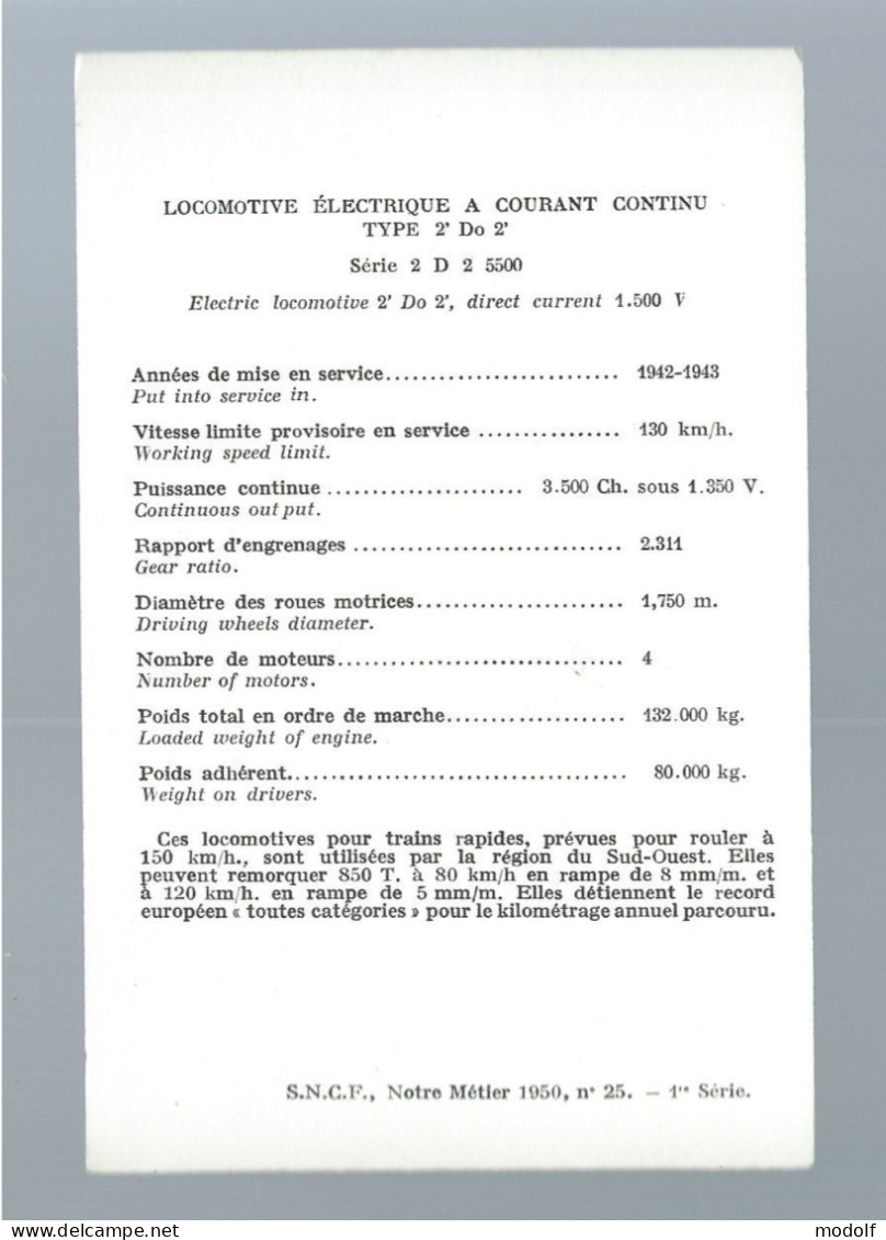 CPA - S.N.C.F., Notre Métier 1950, N°25 - 1ère Série - Locomotive électrique à Courant Continu - Type 2' Do 2' - Materiale