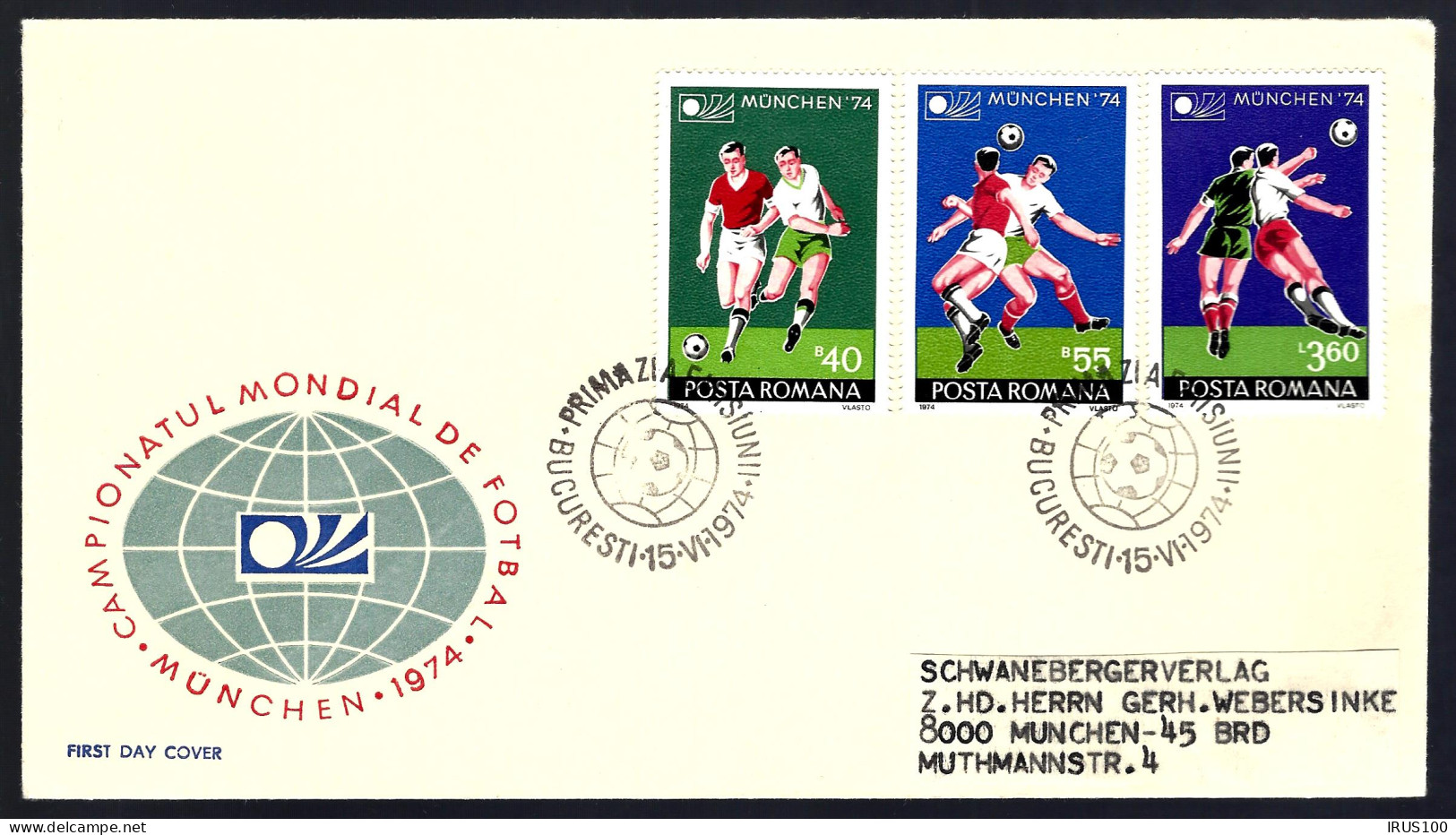 FOOTBALL - COUPE DU MONDE 1974 - MÜNCHEN - POSTE ROUMANIE - ( 2 ENVELOPPES ) - 1974 – Westdeutschland