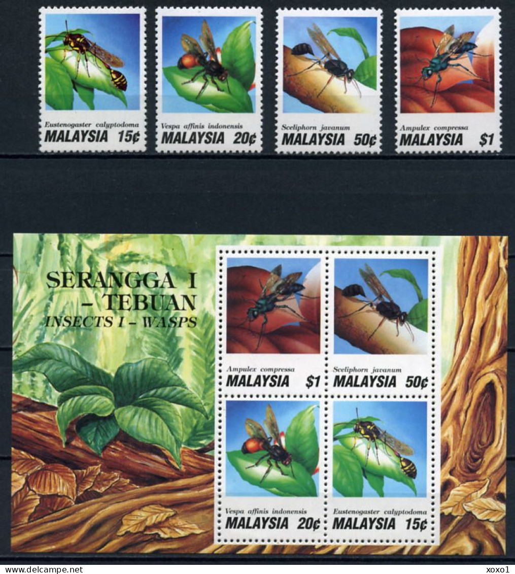 Malaysia 1991 MiNr. 443 - 446 (Block 5) Insects, Wasps 4v + S\sh  MNH**  9.20 € - Abeilles