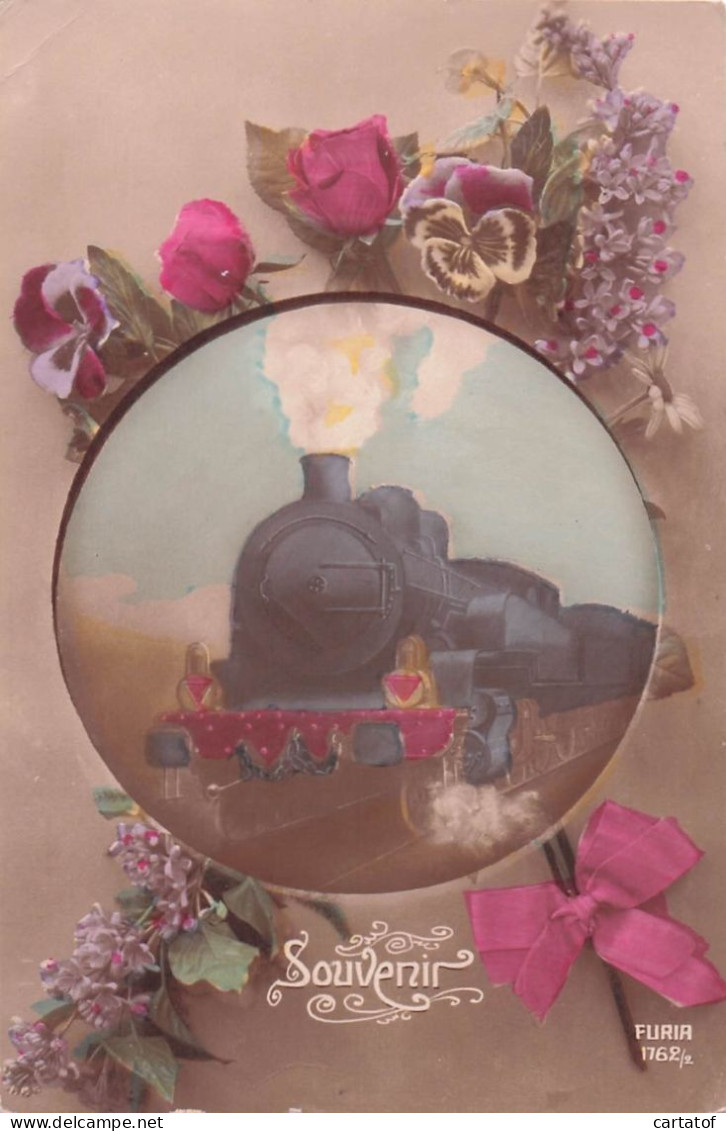 CPA  SOUVENIR . Illustration Avec Locomotive Et Fleurs . CP FURIA 1762/2 - Sonstige & Ohne Zuordnung