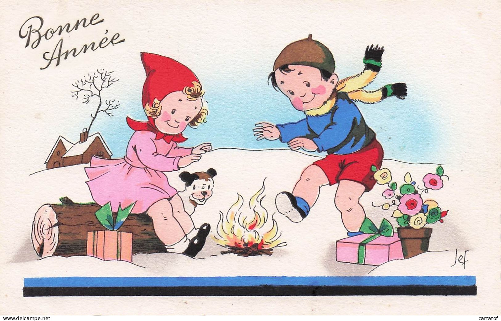 Bonne Année Illustration JEF . Couple D'enfants Au Feu De Camp . - Other & Unclassified