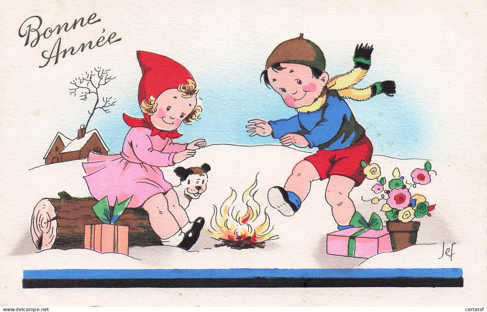 Bonne Année Illustration JEF . Couple D'enfants Au Feu De Camp . - Autres & Non Classés