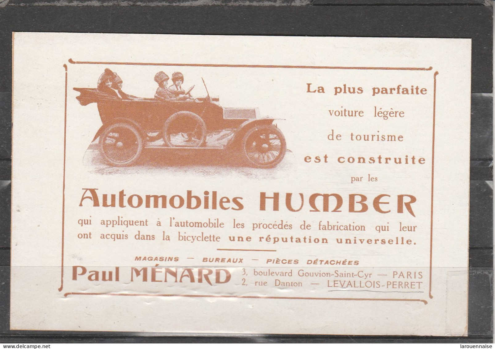 92 - LEVALLOIS PERRET - Automobiles Humber - Paul Ménard 2,rue Danton - Levallois Perret