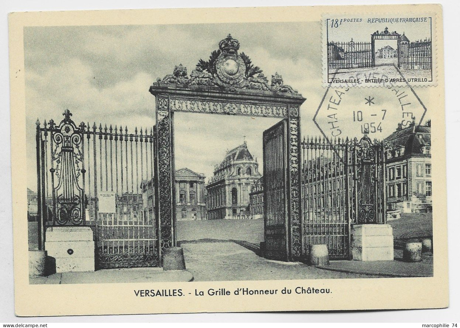 FRANCE 18FR VERSAILLES CARTE MAXIMUM GRAND CACHET HEX CHATEAU DE VERSAILLES 10.7.1954 - 1950-1959