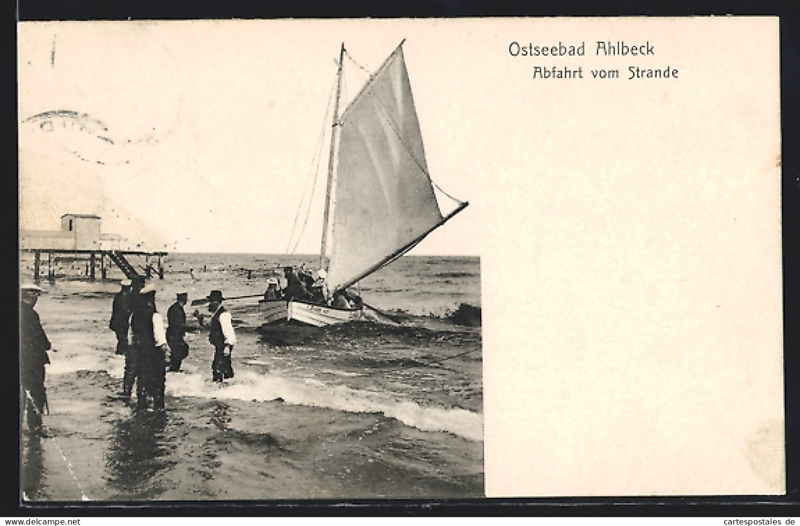 AK Ahlbeck, Abfahrt Vom Strande, Segelboot Rudert Raus  - Autres & Non Classés