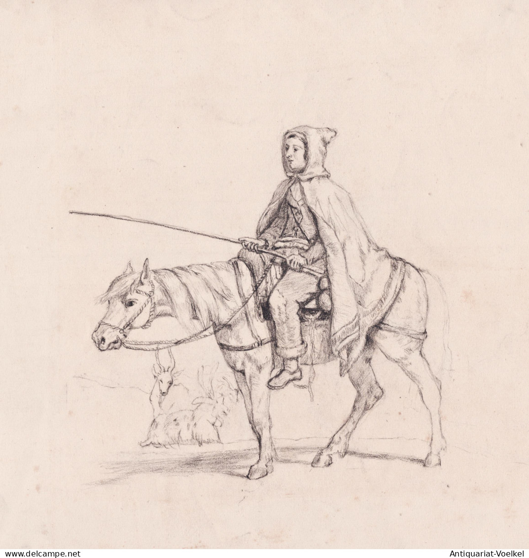 (Ziegenhirte Auf Pferd / Shepherd On A Horse) - Hirte Shepherd / Ziegen Goats / Horse Pferd / Zeichnung Dessin - Prenten & Gravure