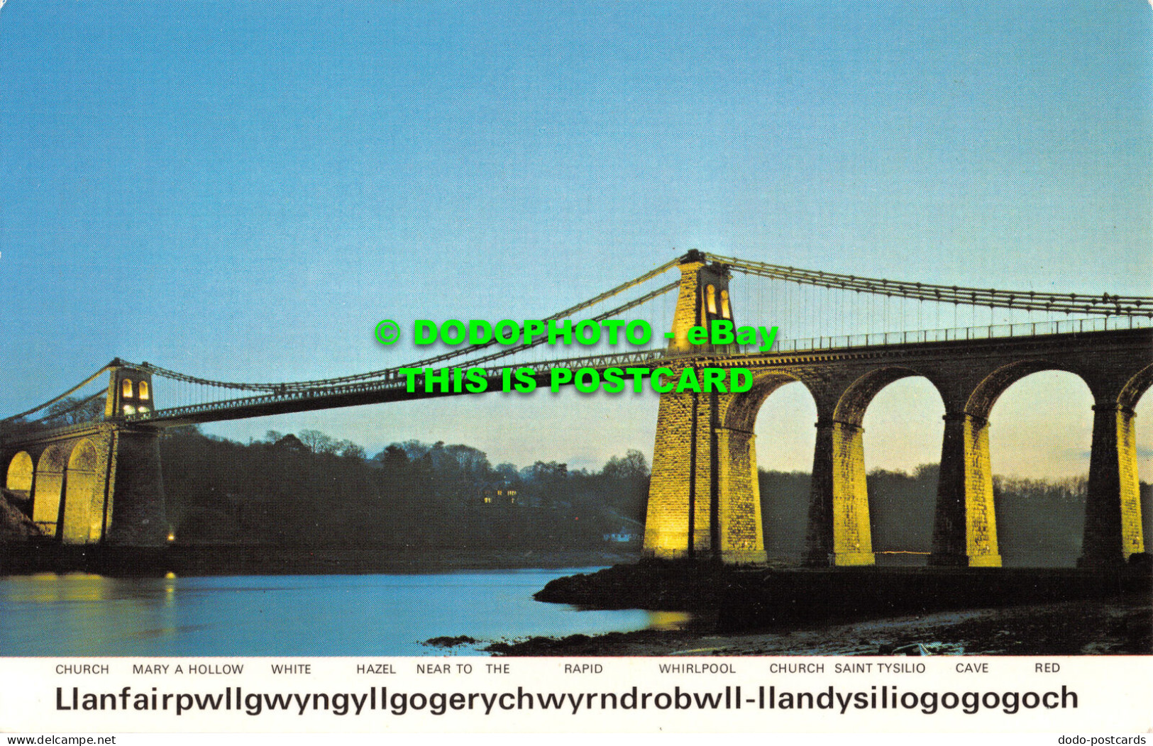 R525868 Menai Suspension Bridge. Floodlit On Occasion Of The 150th Anniversary O - World