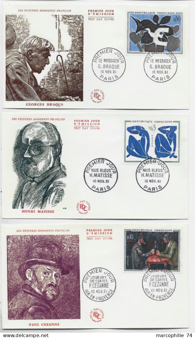 FRANCE TABLEAU SERIE PEINTRE MANET BRAQUE CEZANNE FRESNAYE LETTRE COVER FDC PREMIER JOUR 1961 1962 - 1960-1969