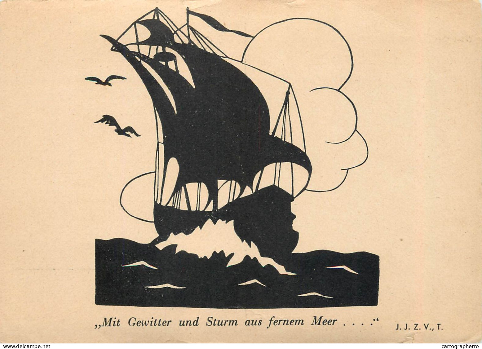 Navigation Sailing Vessels & Boats Themed Postcard Mit Gewitter Und Sturm Aus Fernem Meer - Veleros