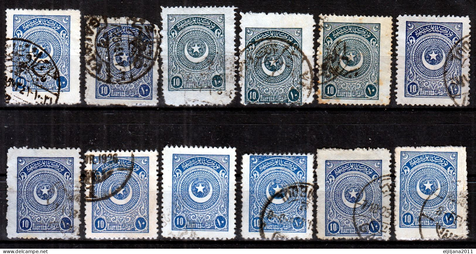 Turkey / Türkei 1923 - 1924 ⁕ Star & Crescent 10 Pia. Mi.817, 834, 842 ⁕ 34v Used - Different Perf. ( 13 ¼, 10¾, 12... ) - Oblitérés