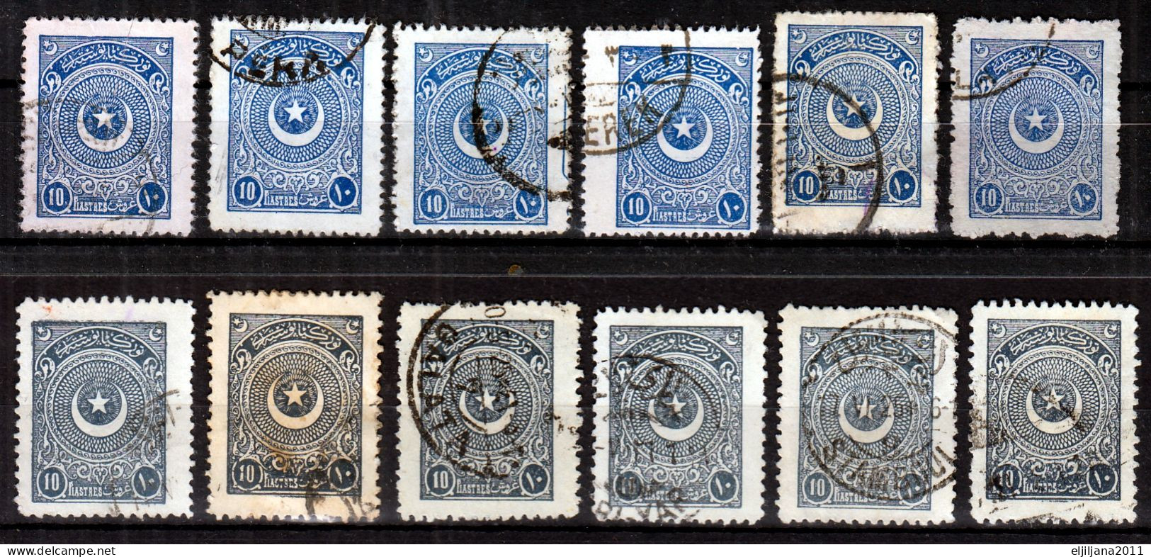 Turkey / Türkei 1923 - 1924 ⁕ Star & Crescent 10 Pia. Mi.817, 834, 842 ⁕ 34v used - different perf. ( 13 ¼, 10¾, 12... )