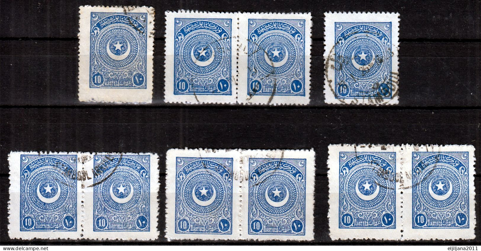 Turkey / Türkei 1923 - 1924 ⁕ Star & Crescent 10 Pia. Mi.817, 834, 842 ⁕ 34v used - different perf. ( 13 ¼, 10¾, 12... )