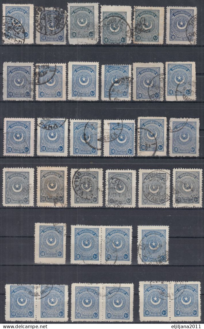 Turkey / Türkei 1923 - 1924 ⁕ Star & Crescent 10 Pia. Mi.817, 834, 842 ⁕ 34v used - different perf. ( 13 ¼, 10¾, 12... )