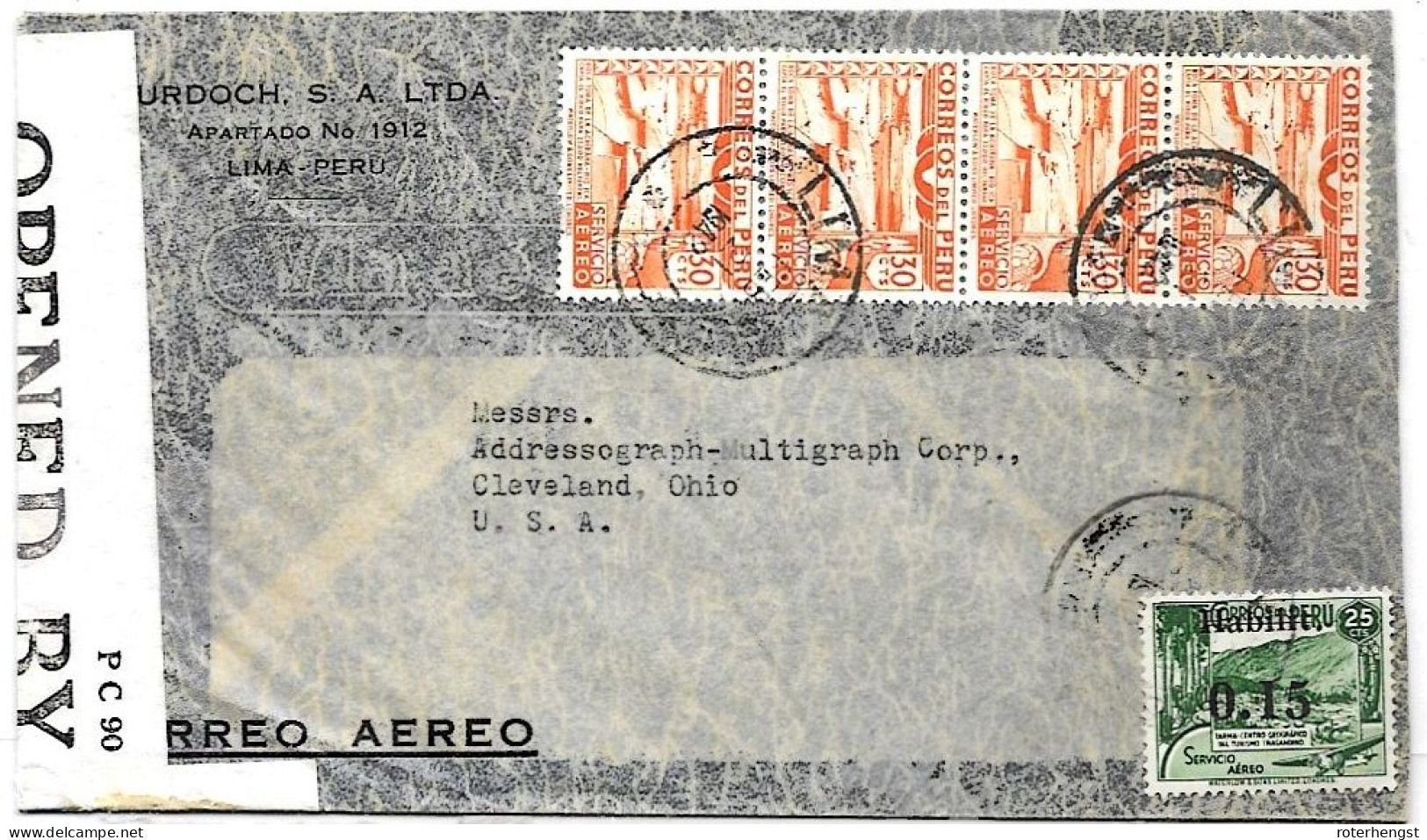 Peru Letter To Cleveland USA 1942 EXAMINED - Pérou