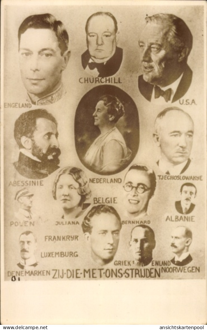 CPA Politiker Und Staatsoberhäupter, Juliana Der Niederlande, Winston Churchill, Georg VI. - Personnages