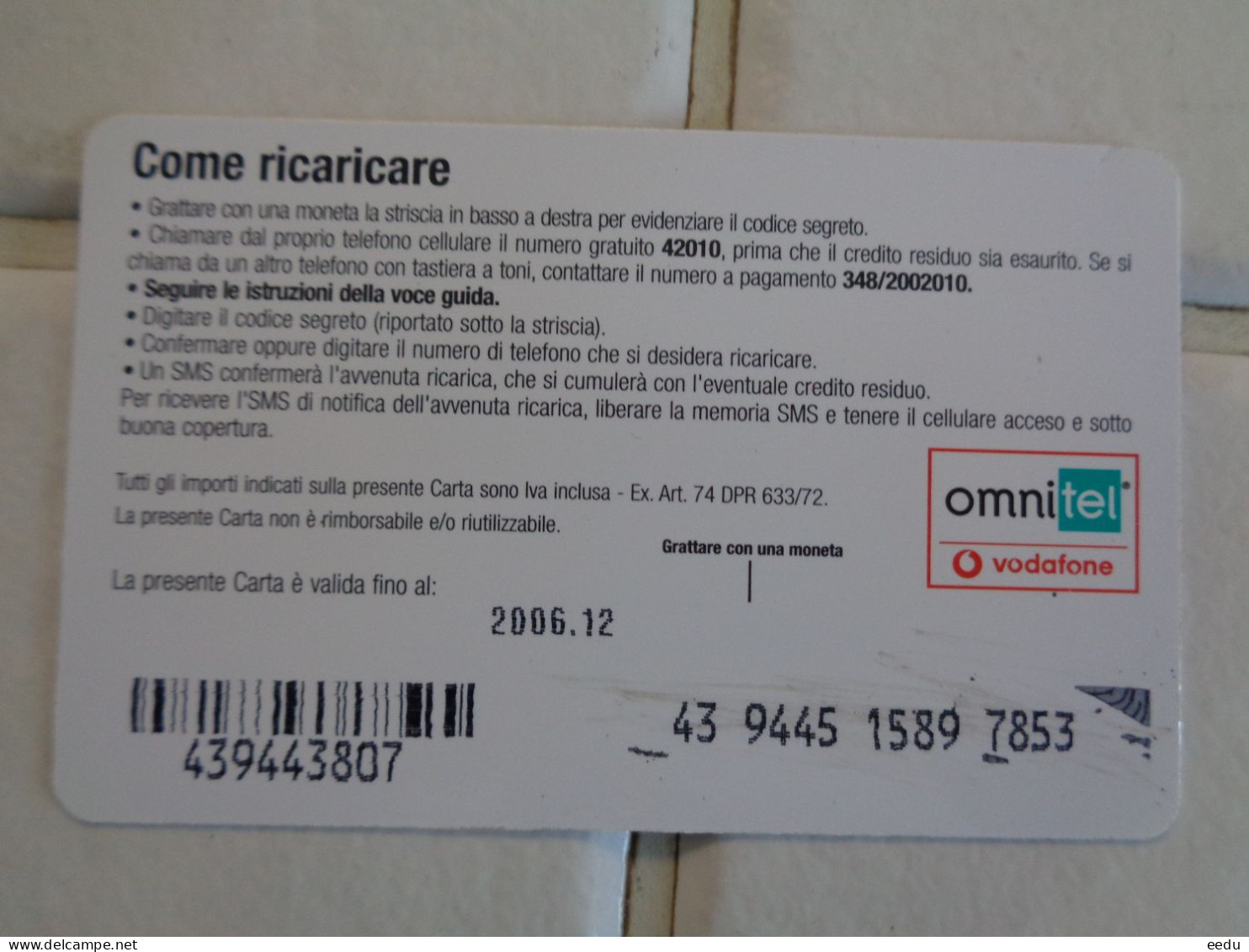 Italy Phonecard - [2] Tarjetas Móviles, Prepagadas & Recargos