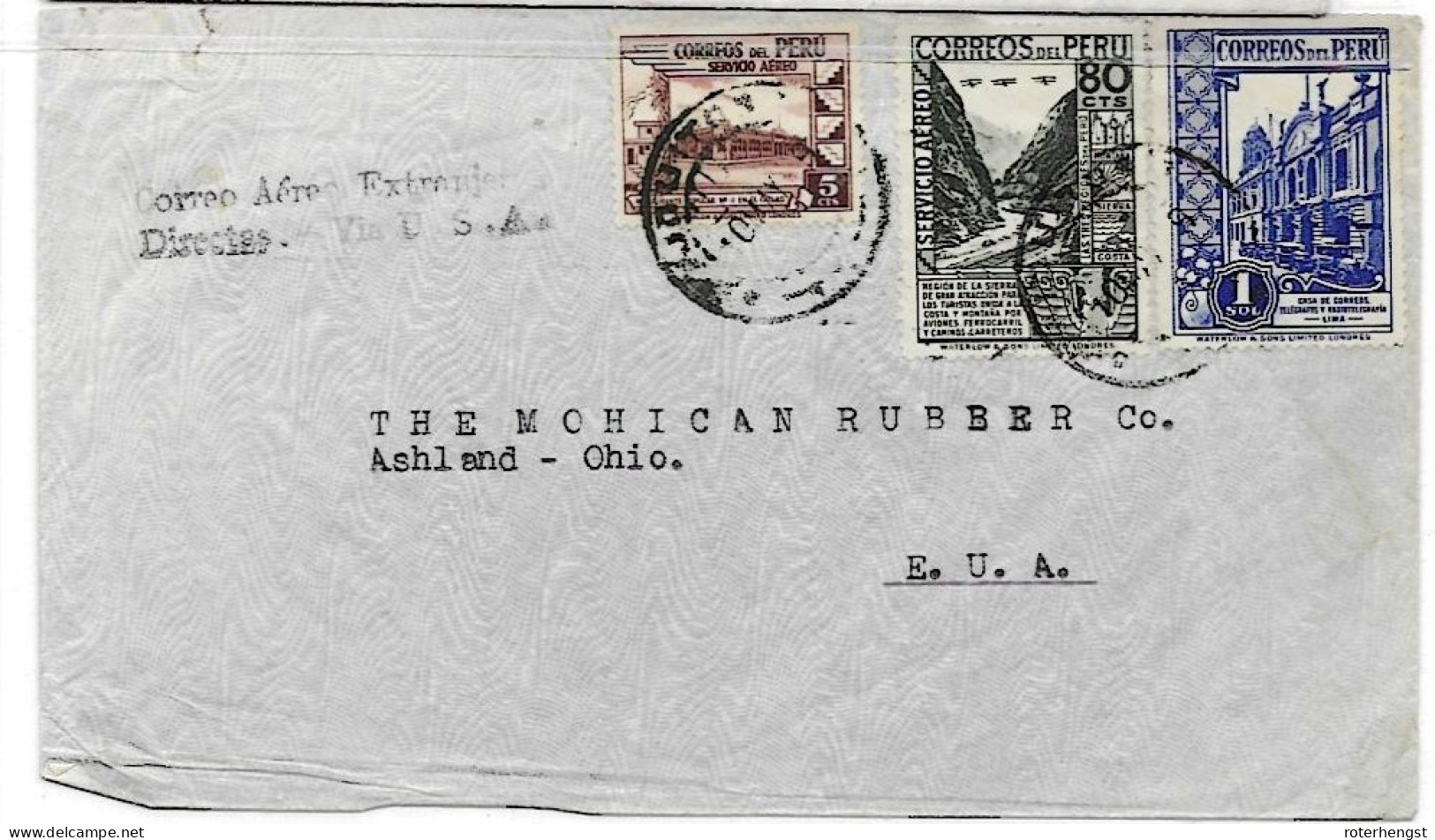 Peru Airmail Letter To Ashland USA 1939 From Jouiton With Lima Transit Cancel On Back - Peru