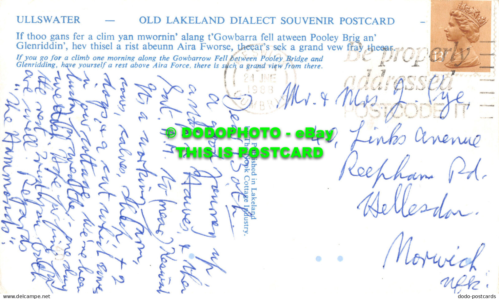 R526312 Ullswater. Old Lakeland Dialect Souvenir Postcard. Lakeland. The Nook Co - Monde