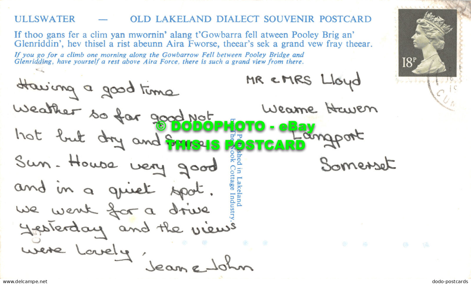 R526314 Ullswater. Old Lakeland Dialect Souvenir Postcard. Lakeland. The Nook Co - Monde