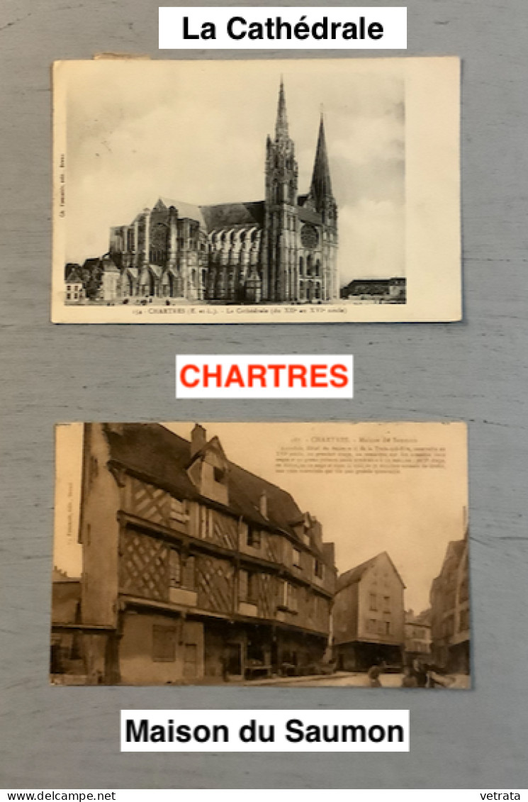 Eure & Loir : 5 Cartes Postales = Chartres (2) & Dreux (3) (3 N’ont Pas Circulé-2 Sont Affranchies Avec Correspondance, - Other & Unclassified