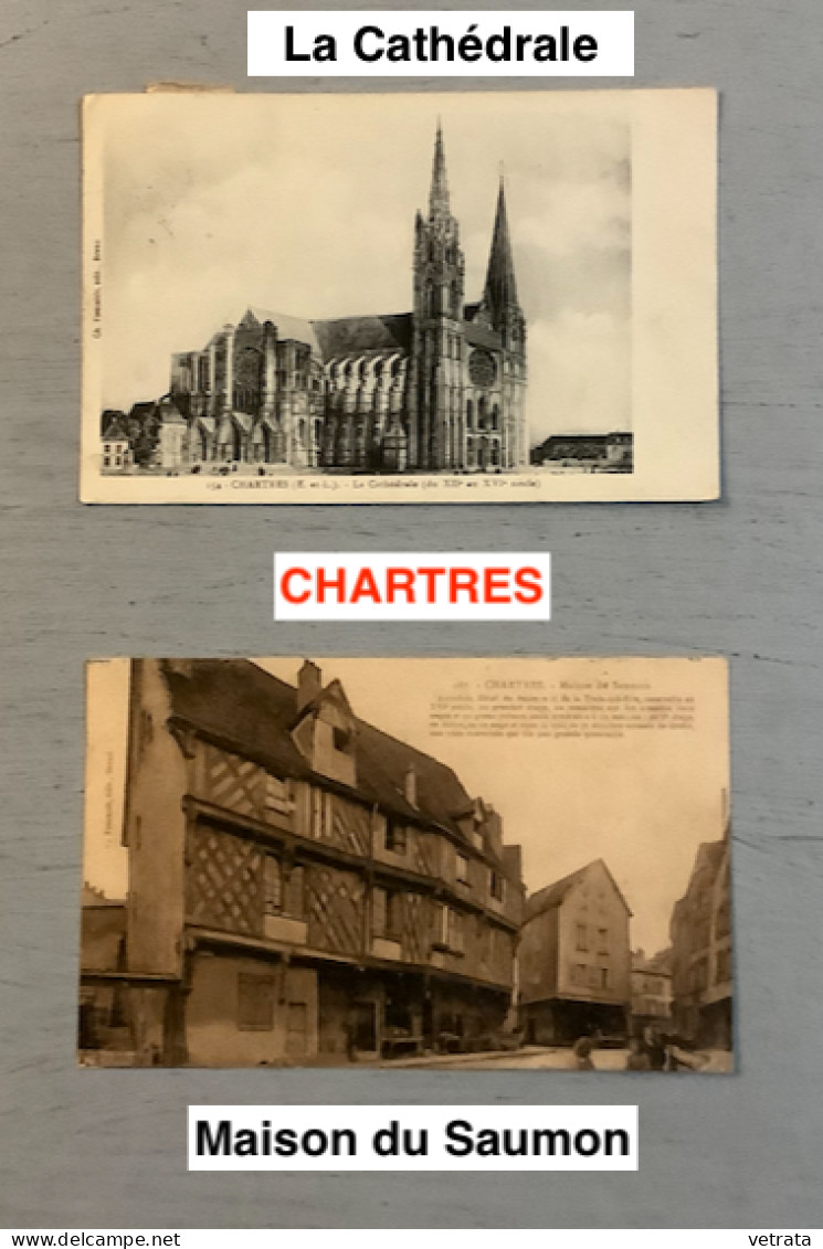 Eure & Loir : 5 Cartes Postales = Chartres (2) & Dreux (3) (3 N’ont Pas Circulé-2 Sont Affranchies Avec Correspondance, - Sonstige & Ohne Zuordnung