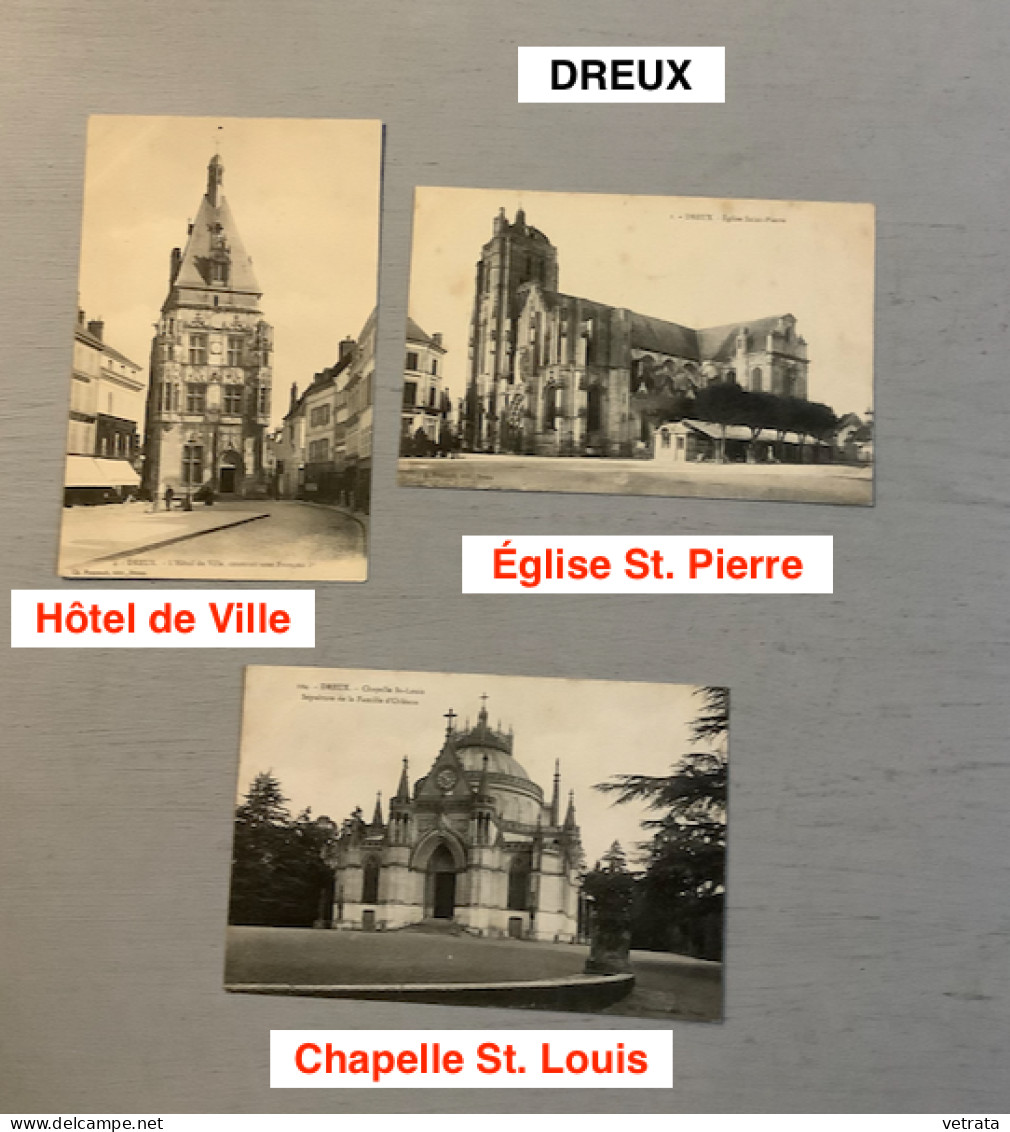 Eure & Loir : 5 Cartes Postales = Chartres (2) & Dreux (3) (3 N’ont Pas Circulé-2 Sont Affranchies Avec Correspondance, - Sonstige & Ohne Zuordnung