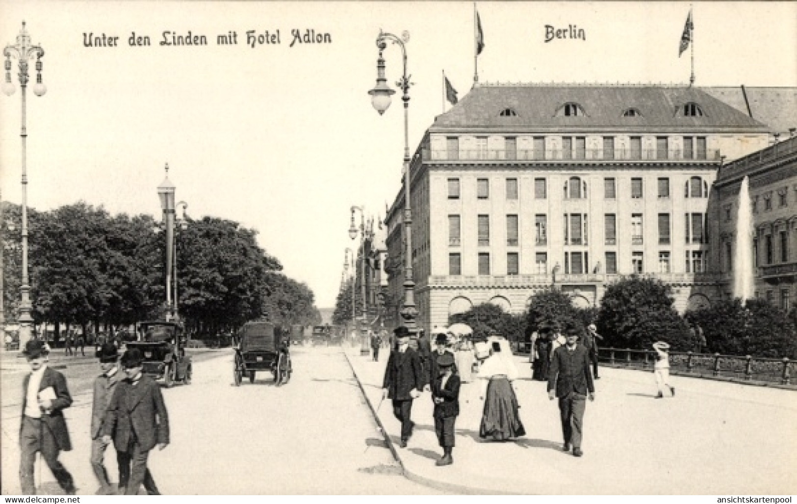 CPA Berlin Mitte, Unter Den Linden, Passanten Vor Dem Hotel Adlon, Fontäne, Autos - Other & Unclassified