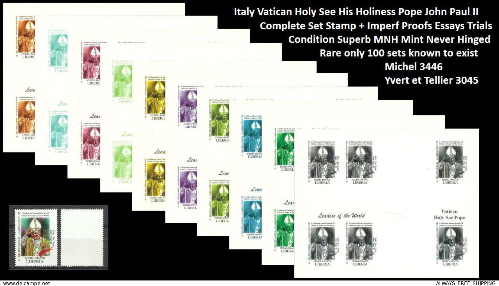 1999 USA UN World Leaders Millennium Summit - Italy Vatican Holy See His Holiness Pope John Paul II - Rare Set MNH - Other & Unclassified