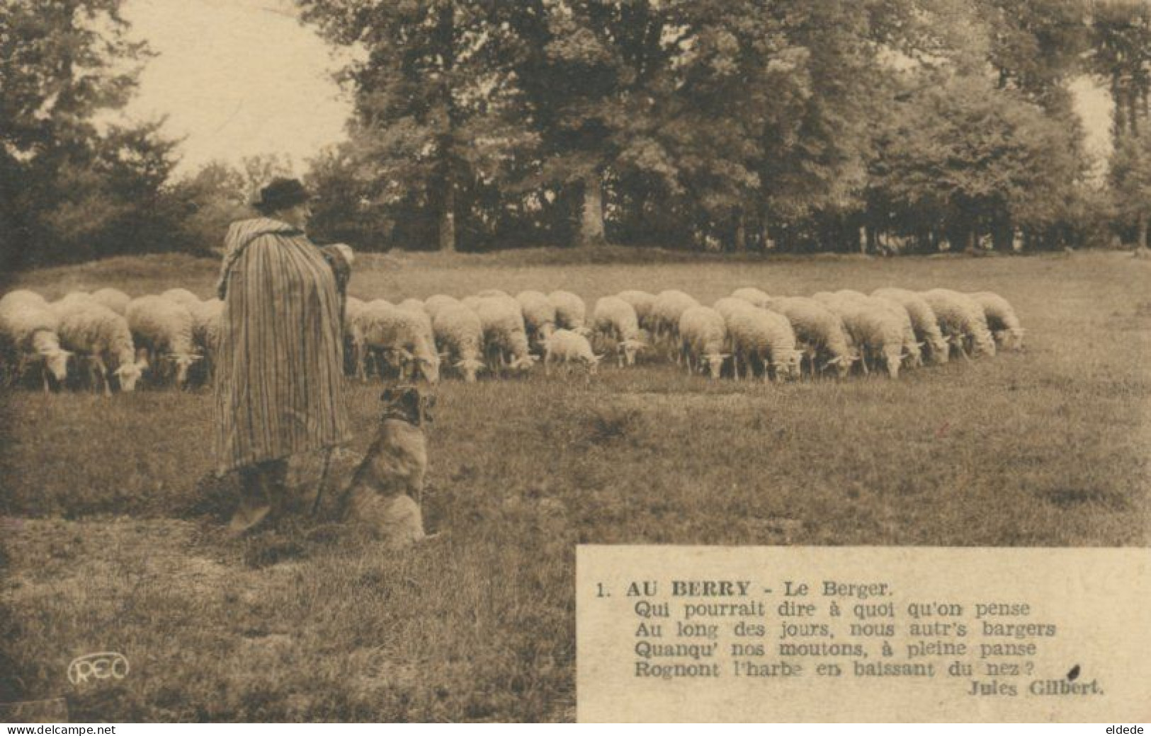 Berger Troupeau Mouton Et Chien Beauceron Beauce  Berry Poete Jules Gilbert - Bauern