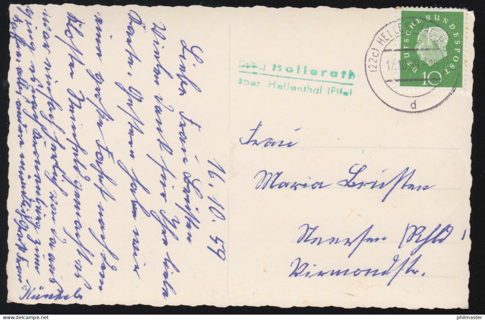 Landpost-Stempel Hollerath über HELLENTHAL (EIFEL) 17.10.59 Auf AK Gartenanlage - Autres & Non Classés