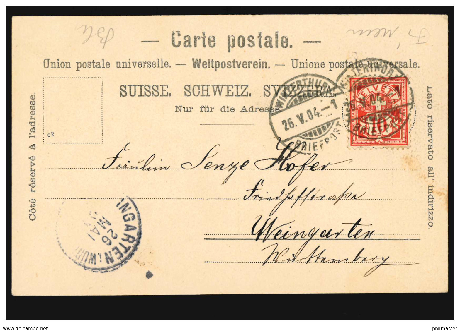 Schweiz AK Rapperswil: Das Schloss, WINTERTHUR 26.5.1904 Nach WEINGARTEN 26.5.04 - Autres & Non Classés