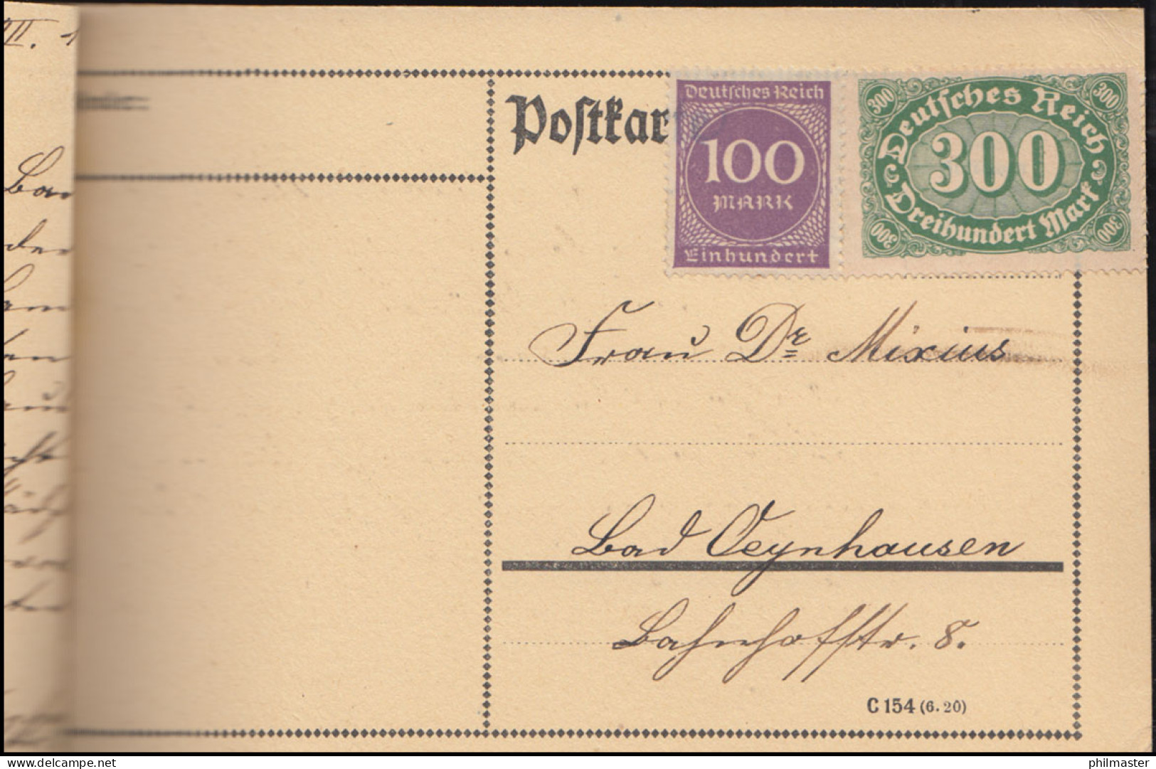 249+268 Infla-MiF Auf Postkarte SSt BAD OEYNHAUSEN 19.8.1923 Nach Bückeburg - Briefe U. Dokumente