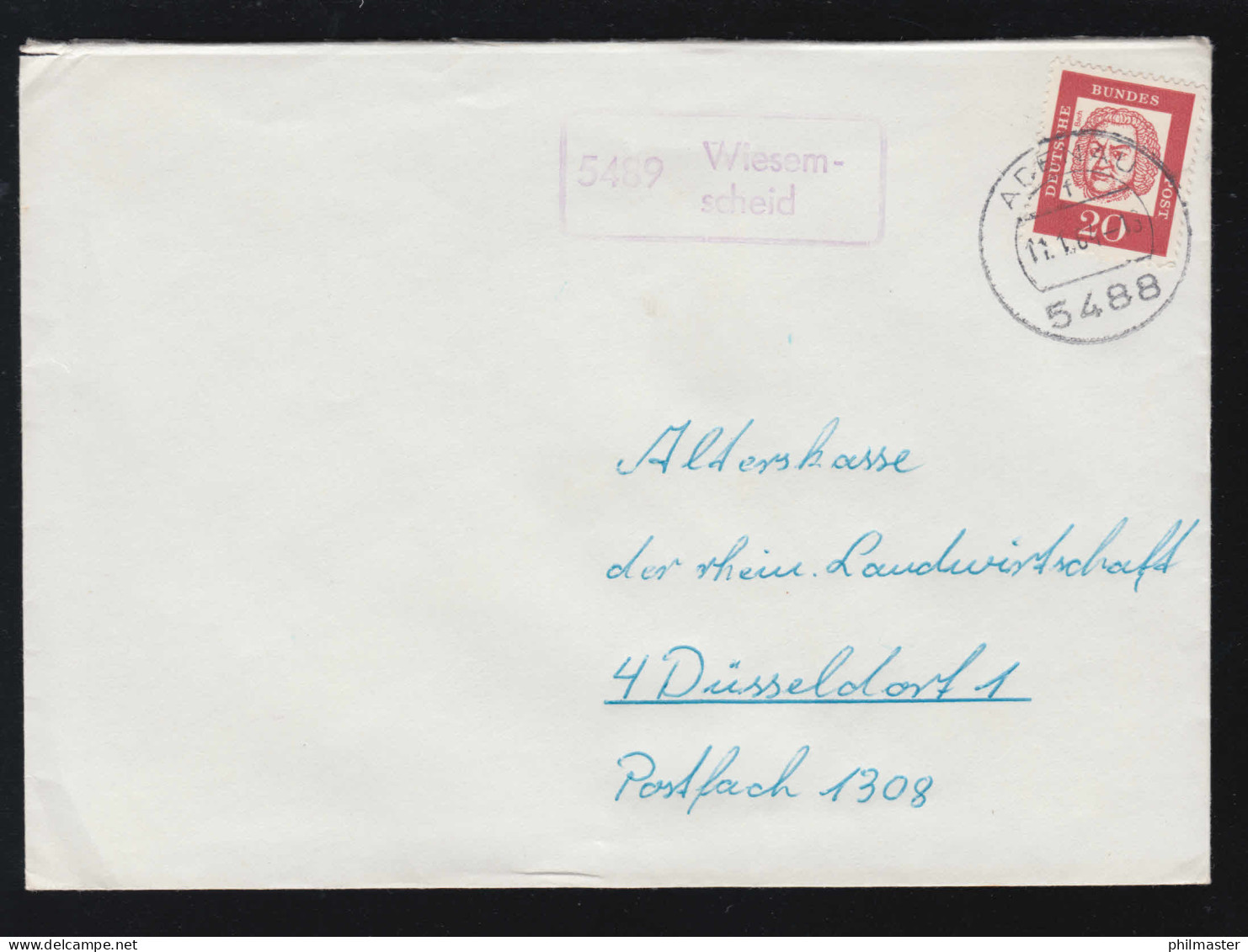 Landpost-Stempel 5489 Wiesemscheid Auf Brief ADENAU 11.1.1964 Nach Düsseldorf - Other & Unclassified