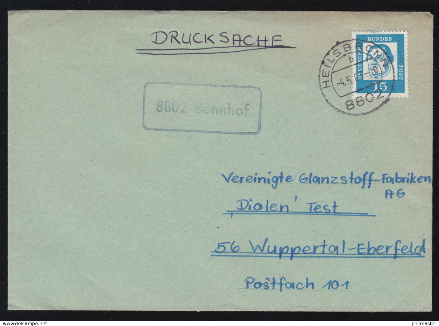 Landpost-Stempel 8802 Bonnhof Auf Drucksache HEILSBRONN 4.5.1963 - Autres & Non Classés